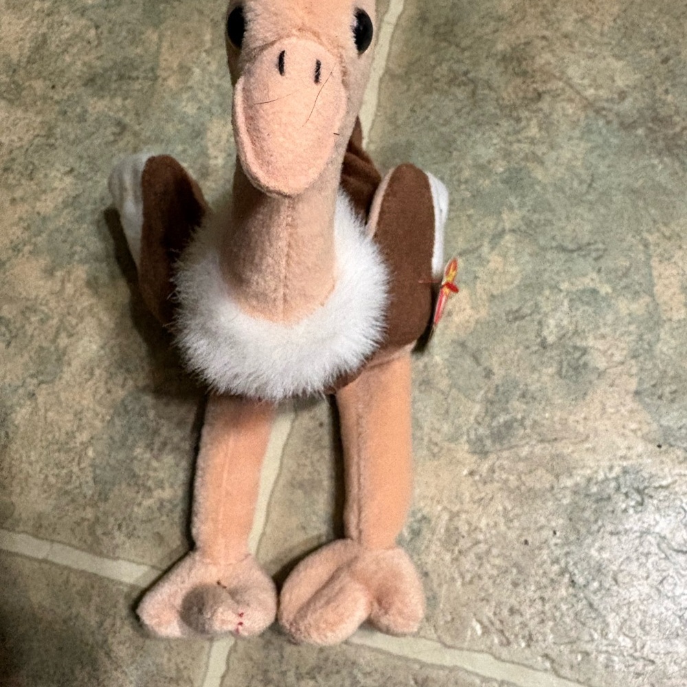 Ty Beanie Baby Plush Ostrich (Stitch) with Red Heart Tag